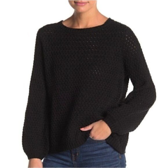 14th & Union black crochet crewneck sweater womens size medium - Picture 1 of 10